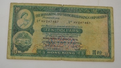 Hong-Kong - banknot - 10 Dolarów 1975 rok