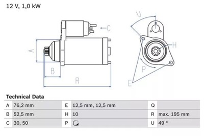 СТАРТЕР (12V, 1KW) AUDI A3 SEAT ALTE