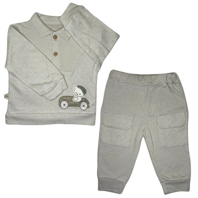 Ubranka komplet niemowlęcy dla chłopaka Bluzka Spodnie Kołnierzyk Zestaw 86