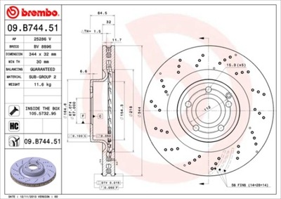 DISCOS DE FRENADO PARTE DELANTERA BREMBO 09.B744.51 09B74451  