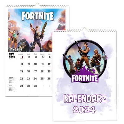 KALENDARZ ŚCIENNY NA ROK 2024 FORTNITE WIELOPLANSZOWY A3