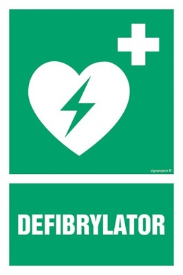 Znak folia oznaczenie naklejka Defibrylator 29x21
