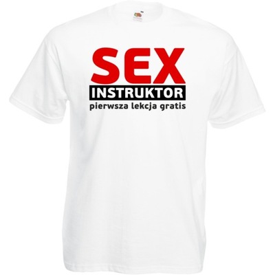 Koszulka z nadrukiem sex instruktor zabawna L biał