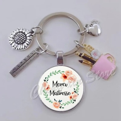 FASHION MERCI MAITRESSE FRENCH WORD, GIFT GLASS KEYCHAIN JEWELRY PARA  