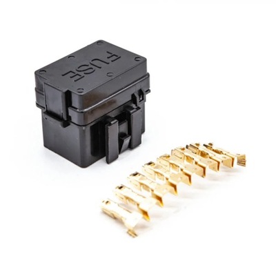 4 WAY BLACK CAR MEDIUM RELAY FUSE MALETERO ASSEMBLY WITH 8PCS GOLD TERMIN~2529  