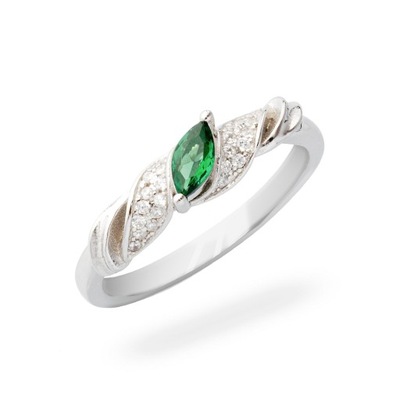 Srebrny pierścionek Avvolti cyrkonia zielona
