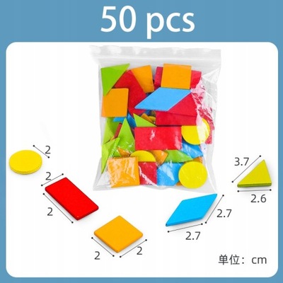 50pcs Wooden Geometric Shapes Blocks Tangram