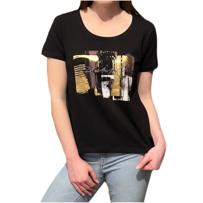 Koszulka damska t-shirt czarny nadruk bawełna XL
