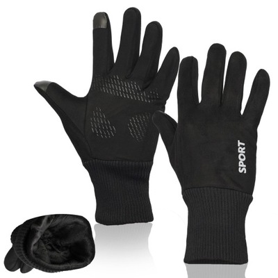 Rękawiczki męskie sportowe dotykowe zimowe czarne