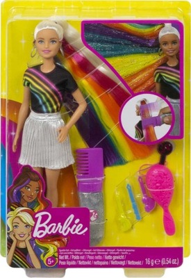 Barbie FXN96 Tęczowa Lalka z Brokatowymi Włosami