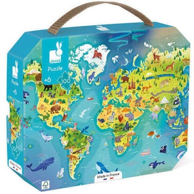Janod Puzzle w walizce Mapa świata 100 el. 6+