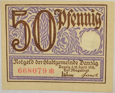 19.di.Miasto Gdańsk, 50 Fenigów 1919, P.11, St.1-
