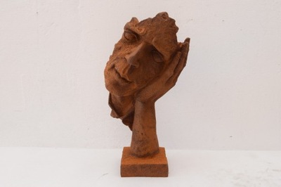 Żeliwna stara figura - zamyślona twarz maska THINK
