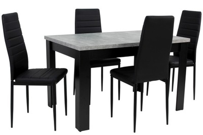 4 krzesła EKO CZARNE + stół rozkładany do 160 cm