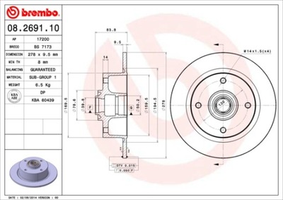 ГАЛЬМІВНІ ДИСКИ ГАЛЬМІВНІ ПЕРЕД BREMBO 08.2691.10 08269110