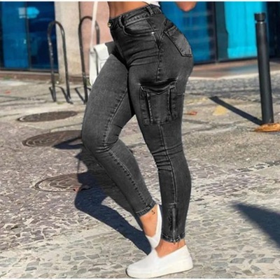 Plus Size Pockets Patchwork Slim Fit Cargo Jeans 3