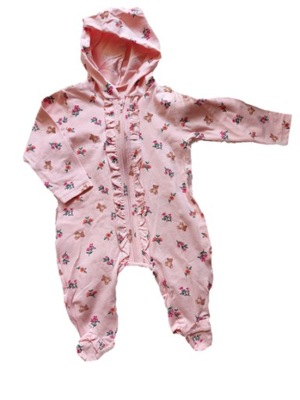 Różowy pajacyk niemowlęcy falbanki z kapturem 68