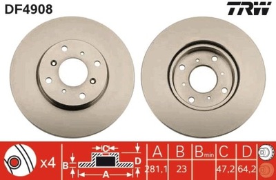 ДИСК ТОРМОЗНОЙ HONDA ПЕРЕД CIVIC 1,8 16V 97-01 DF4908