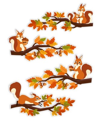 Dekoracja jesienna Wiewiórki na gałązkach DUŻE A3