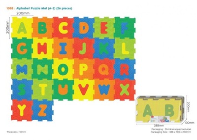Mata z 26 Puzzli dla dzieci 10m Alfabet Wyjmowane litery Pianka EVA