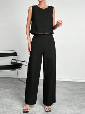 SHEIN GŁADKI KOMPLET TOP I SPODNIE XS