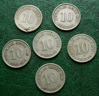 Niemcy - 6x 10 pfennig 1901 1909 1911 1912 1914