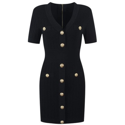 SUKIENKA DOPASOWANA METALOWE GUZIKI DEKOLT V CZARNA M