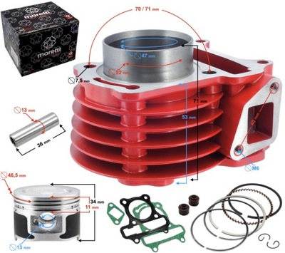 НОВЫЙ ЦИЛИНДР 80CC MORETTI СКУТЕРА HURAGAN 5 Z SILNIKIEM POZIOMYM КРАСНЫЙ