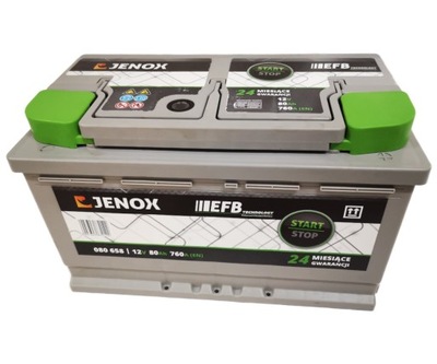 Аккумулятор jenox efb 12v 80ah 760a p+ r080658s фото №1