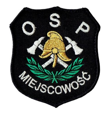 Ochotnicza STRAŻ POŻARNA tarcza OSP z nazwą miejscowości