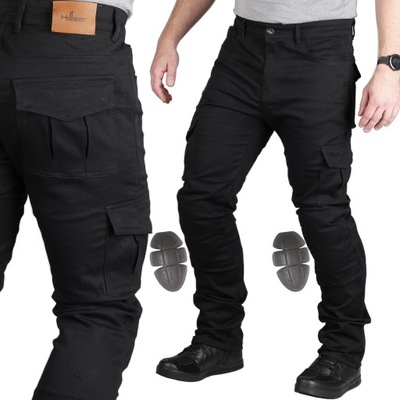 Bojówki jeansy motocyklowe HUSAR GROZA spodnie czarne męskie KEVLAR