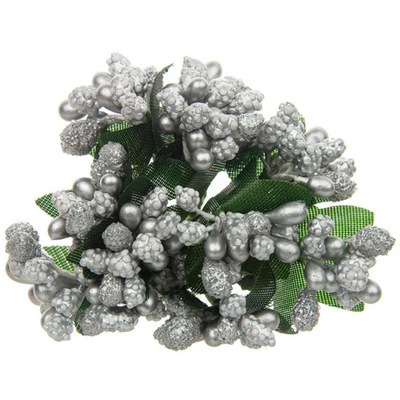 Bukiecik KASZKA RYŻYK dekoracyjny kwiatki kulki srebrny