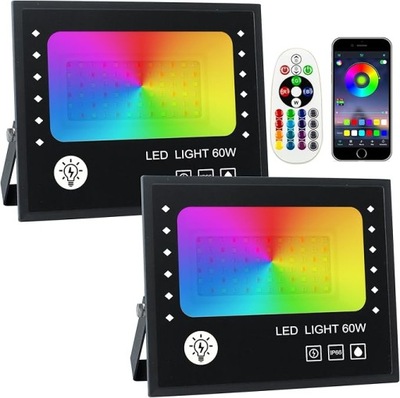 Floodlight Reflektor Zewnętrzny RGB LED 50W IP66 Pilot 2 sztuki Naświetlacz