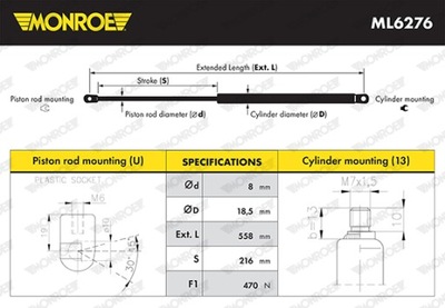 RESORTE DE GAS ML6276/MON MONROE  