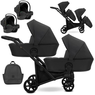 KUNERT Brav Duo Wózek Bliźniaczy 3w1 | 11 Black ECO | z fotelikami COSMO