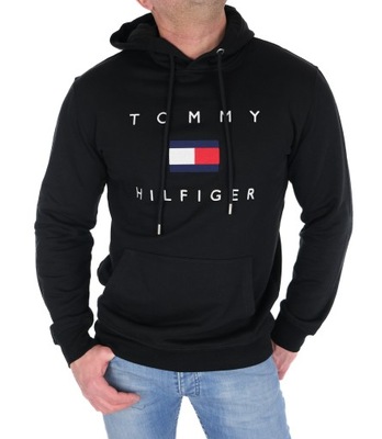 BLUZA TOMMY HILFIGER MĘSKA DUŻE LOGO KLASYCZNA CZARNA Z KAPTUREM M