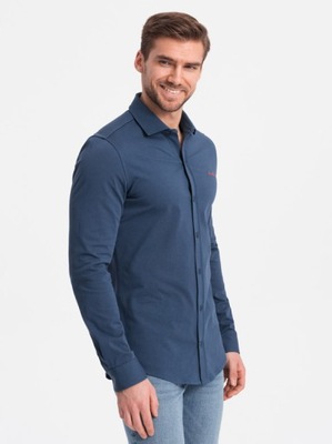 Koszula męska z kieszenią REGULAR FIT OM-SHCS-0148 denim XXL defekt