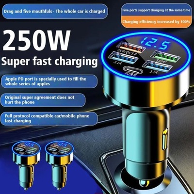 250W 4 Ports USB Car Charger Fast Charging PD Quick Charge 3.1 USB C Car 