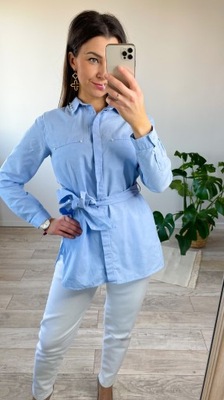 Koszula Zara niebieska 34/XS długa elegancka perły