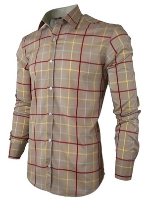 Koszula męska w kratę CASUAL REGULAR beżowa XL