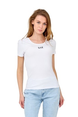 EA7 Damski t-shirt biały z logo na środku XS