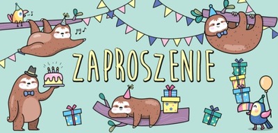 ZAPROSZENIE LENIWIEC КОМПЛЕКТ 5 ШТУК WRAZ Z KOPERTAMI фото