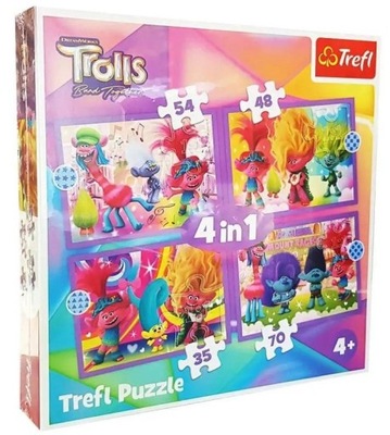 PUZZLE 4W1 PRZYGODY KOLOROWYCH TROLLI TREFL, TREFL