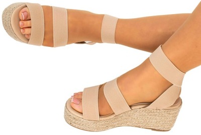 SANDAŁY BEŻOWE ESPADRYLE DAMSKIE NA PLATFORMIE 40