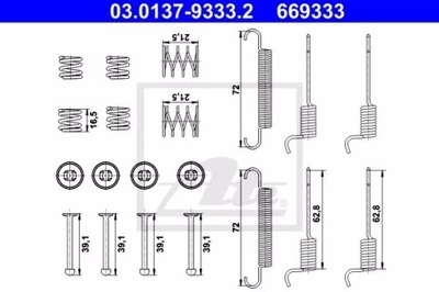 ATE 03.0137-9333.2 JUEGO AKCESORIOW, ZAPATAS DE TAMBOR DE FRENADO FRENOS POSTOJOWEGO  