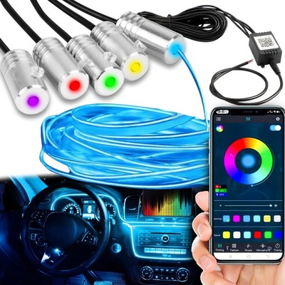 CINTA DIODO LUMINOSO LED CABLE DE FIBRA ÓPTICA DO COCHE AUTO ILUMINACIÓN JUEGO RGB BLUETOOTH 7 M  