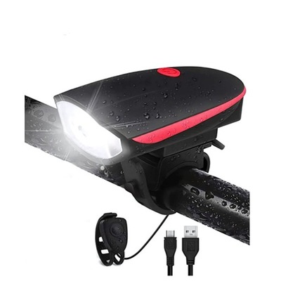 LAMPKA ROWEROWA PRZEDNIA z klaksonem światło led przód na kierownicę USB