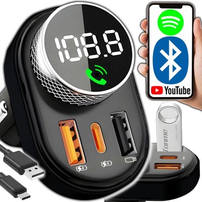 TRANSMISOR AUTO BLUETOOTH FM MP3 TRAGALUZ DISPOSITIVO DE CARGA USB QC 3.0 POTENCIA 30W  