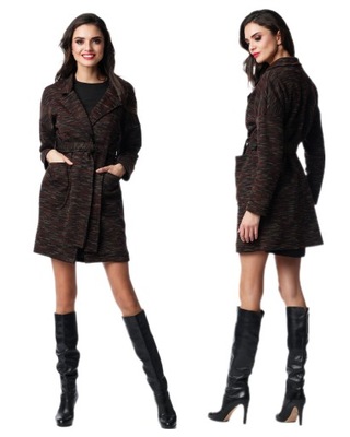 Płaszcz damski, swetrowy, kolor brąz MELANGE L/XL