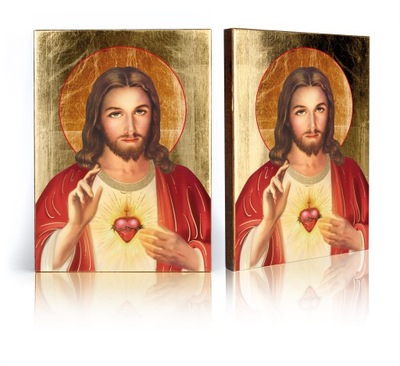 Ikona Serce Jezusa certyfikat = pedełko = złocenia